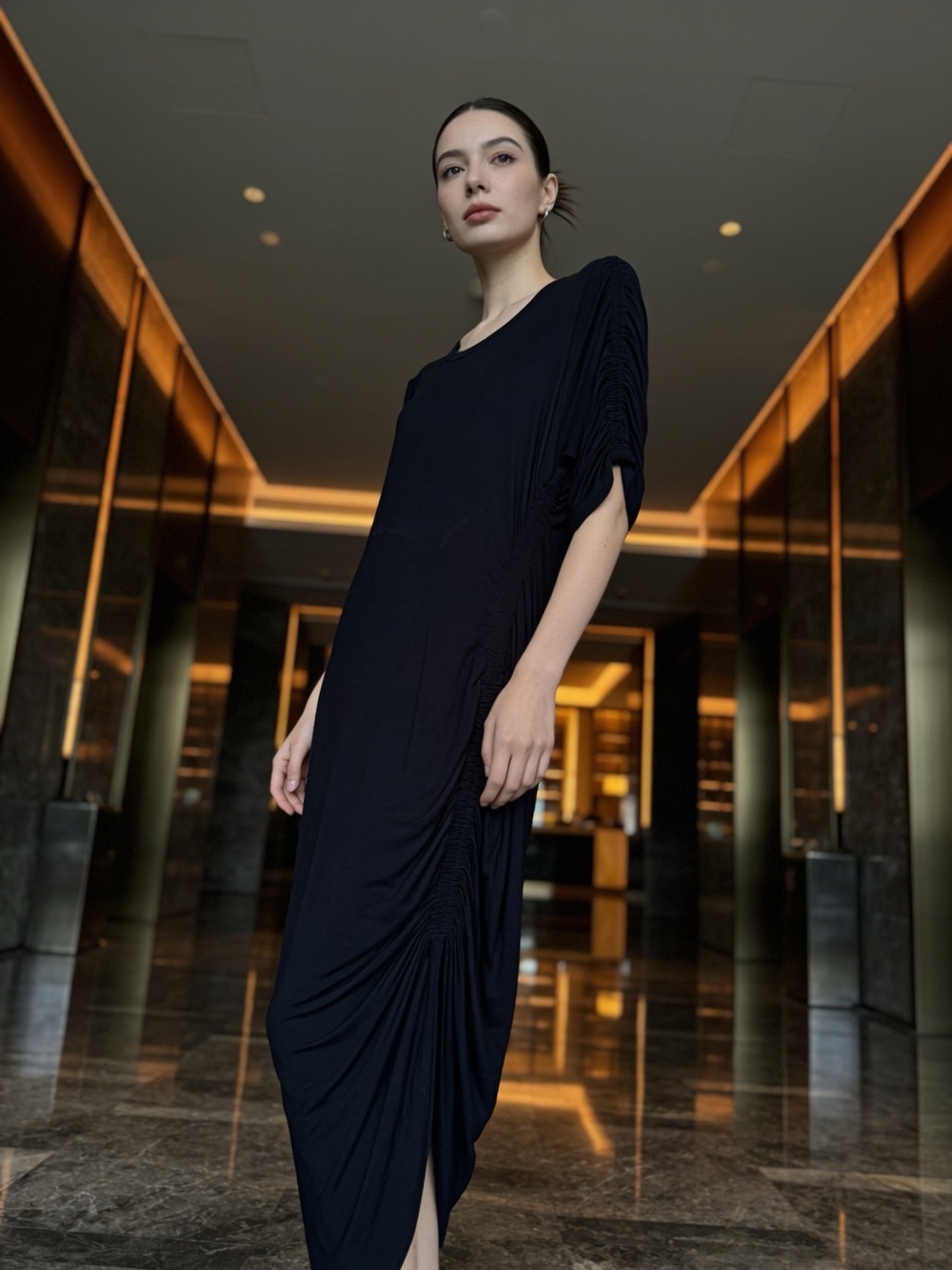 Veronica Beard Black Asymmetrical Draped Midi Dress size XL